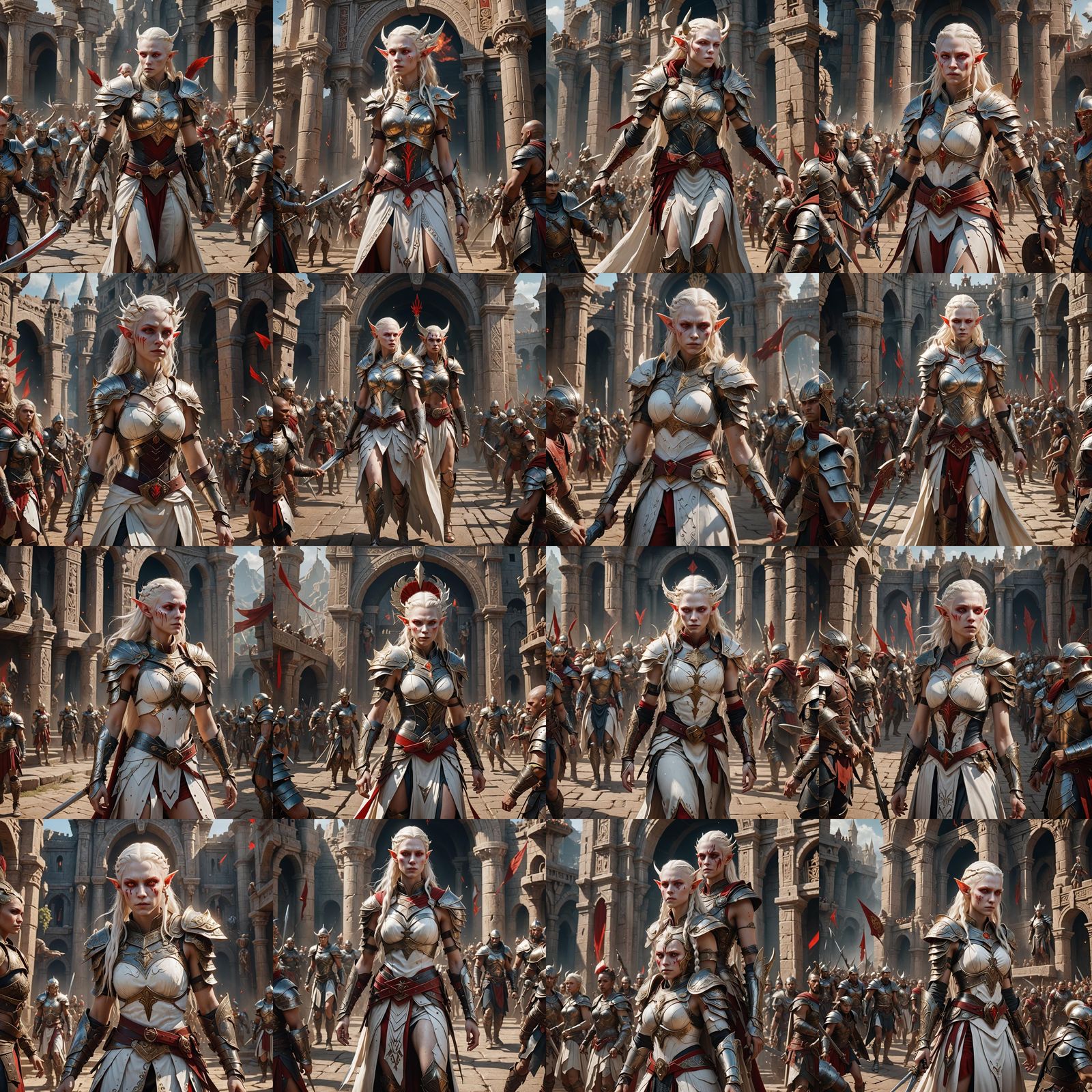Albino Elf Princess in Gladiator Arena: Digital Art