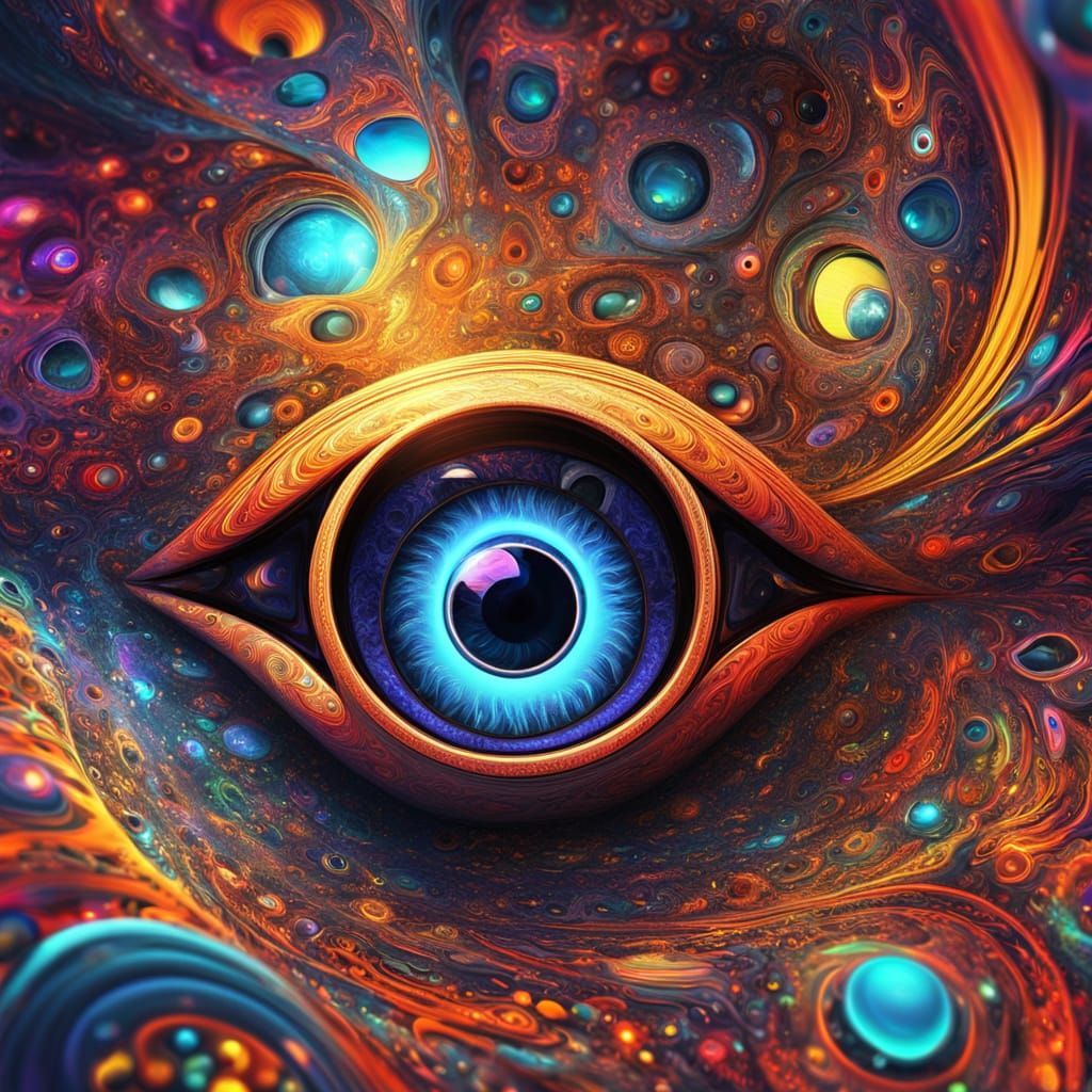 Giant Eye in Fractal Worlds: Surreal Abstract Art