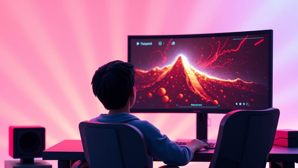 Person at PC with Large Monitor, 3D Digital Art