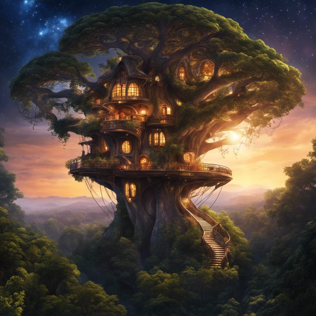 Elegant Fantasy Treehouse with Elven Architecture