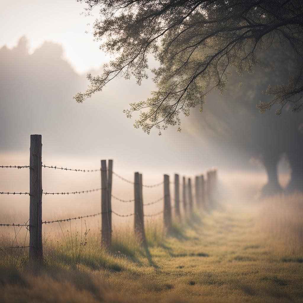 Misty Morning Field Fence