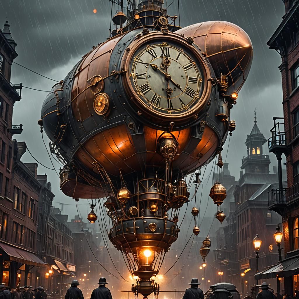 Steampunk Blimp Crash at Clock Tower