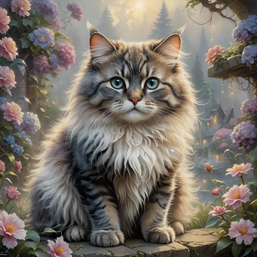 Ethereal Fluffy Cat in Fantasy Style