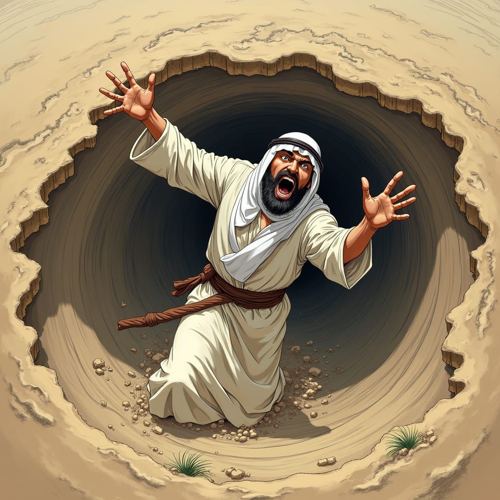Arab Warrior Sinking in Quicksand, Comic Book Style