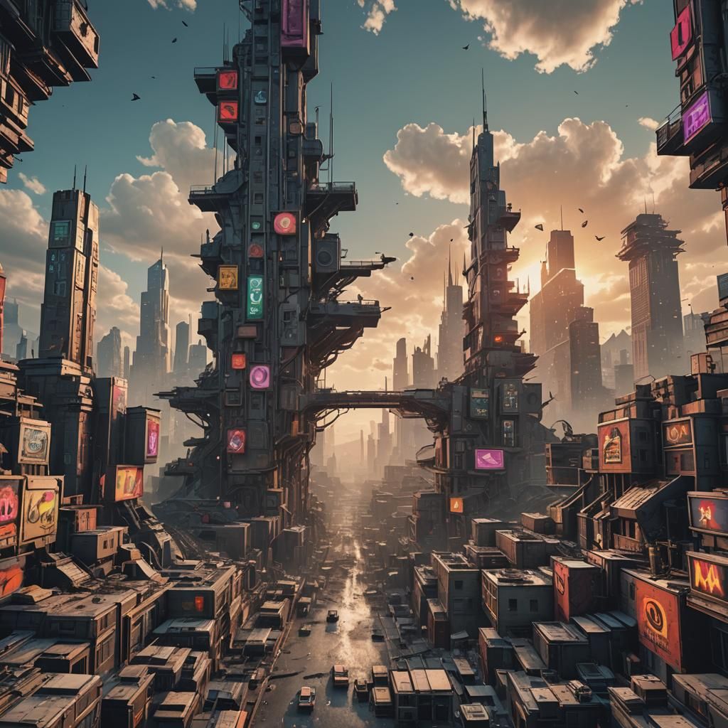 Dystopian Cityscape in Parallax Pop Art