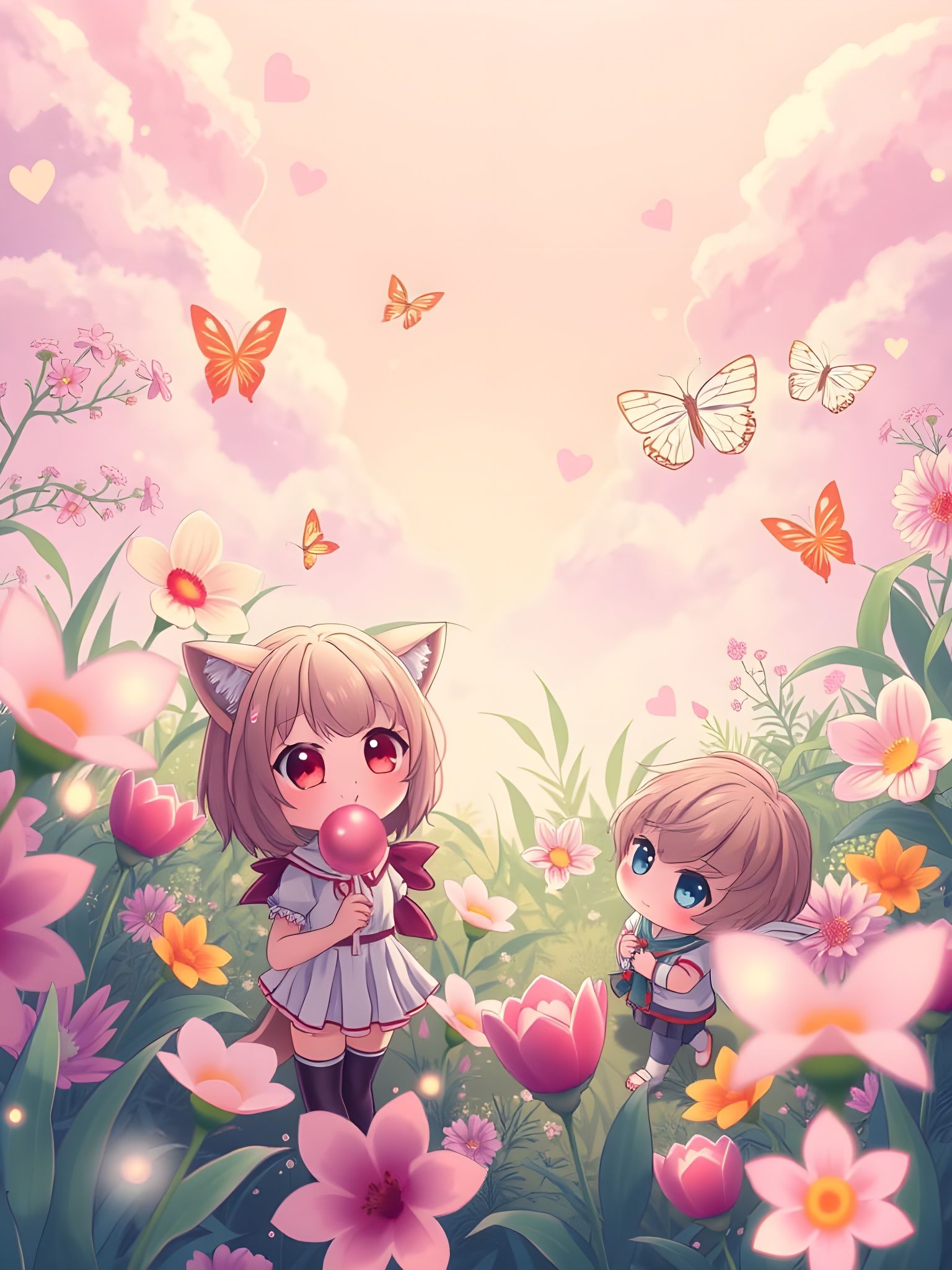 Adorable Anime Scene in Pastel Wonderland