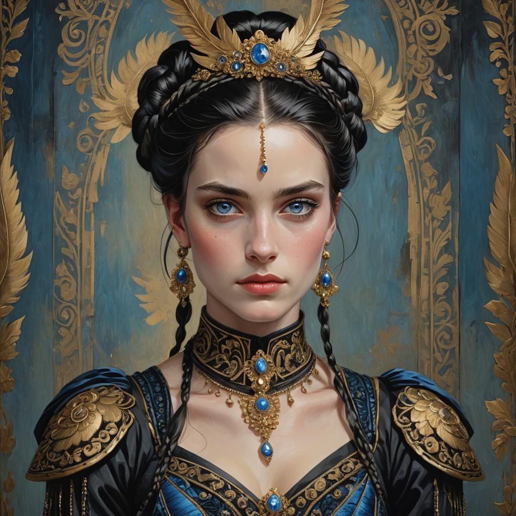 French Woman in Feathers, Hyperrealistic Matte Painting