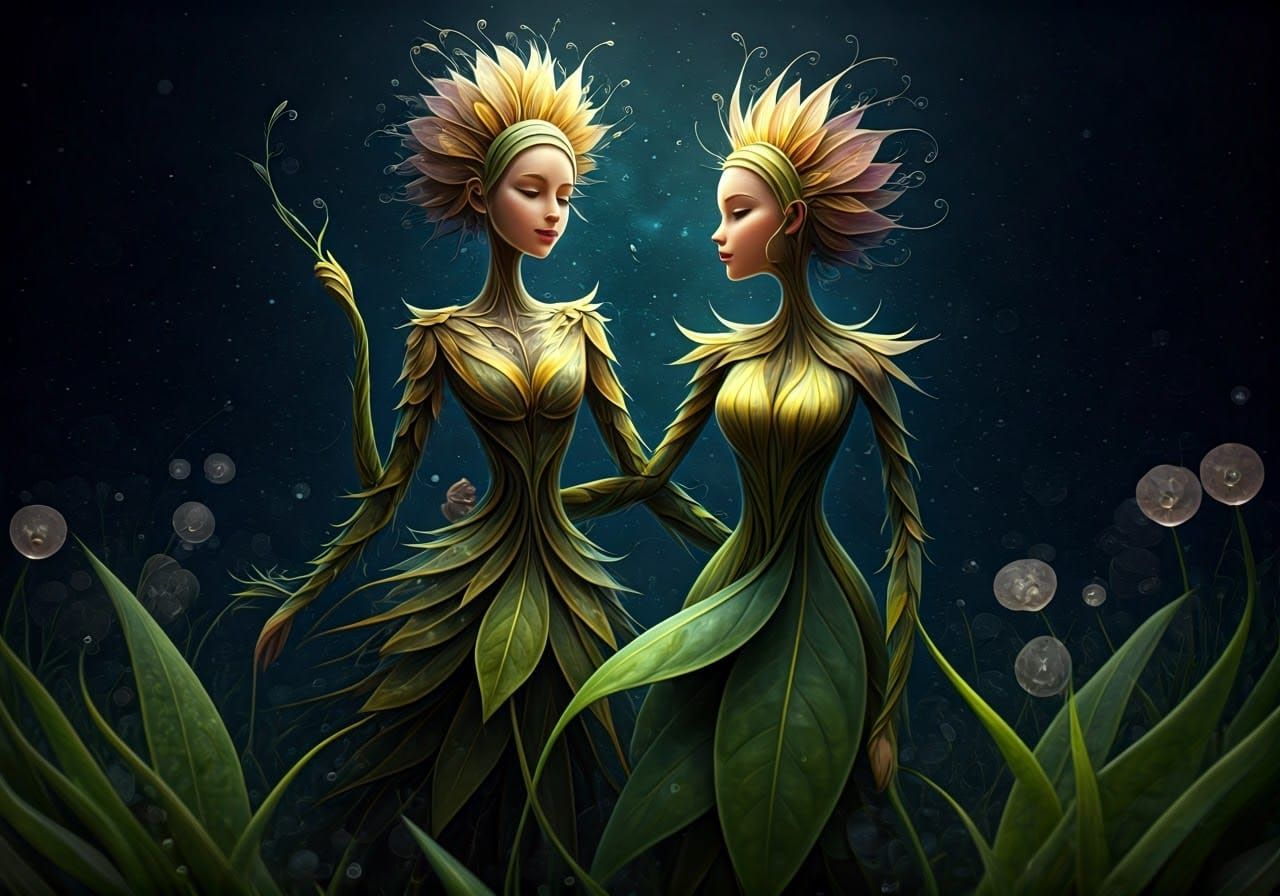 Lukas & Portia Petallic Humanoid Stick-Figures