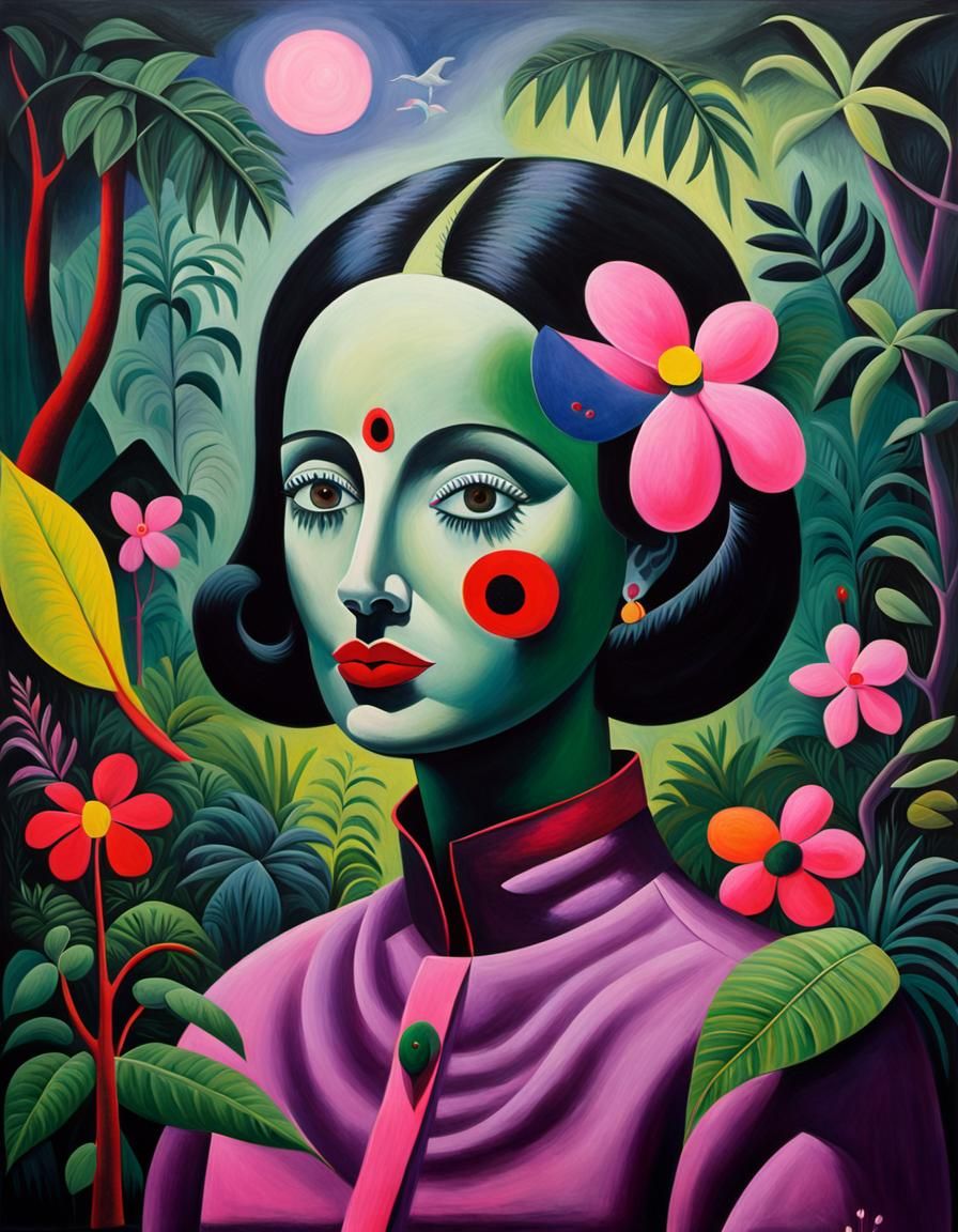 Surreal Portrait in Jungle Style with Bright Colors