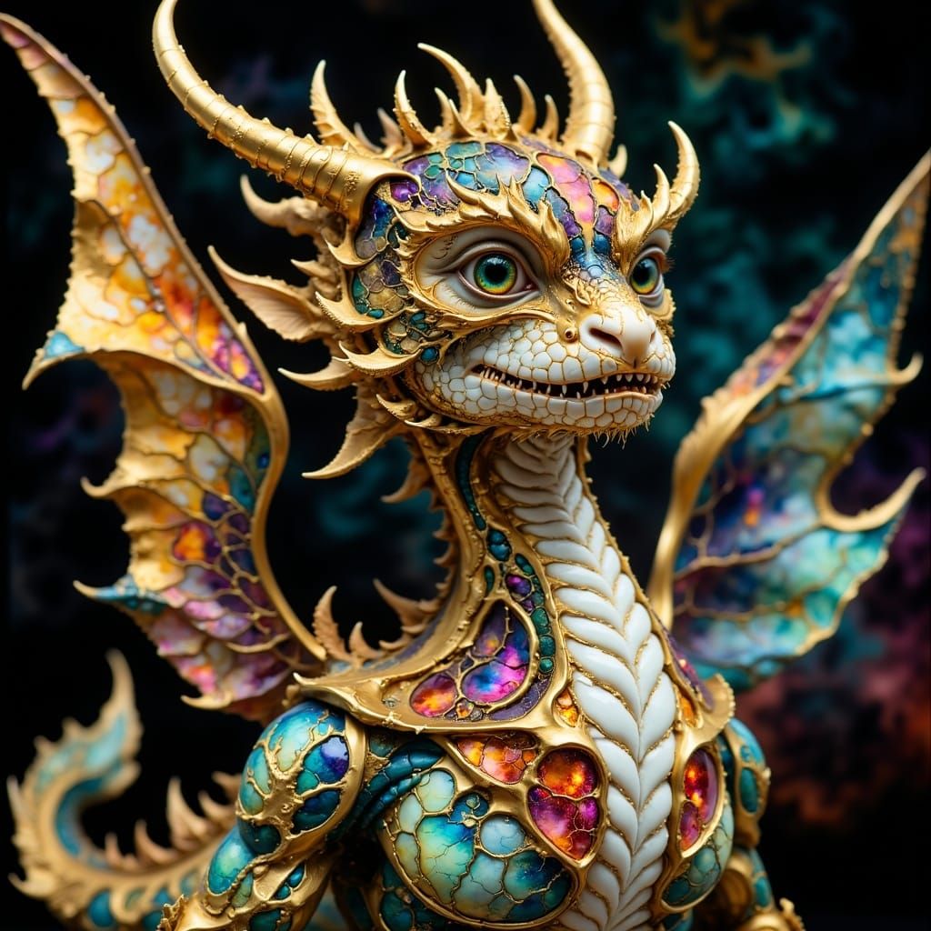 Porcelain Dragon with Ruby Gemstones and Gold Accents