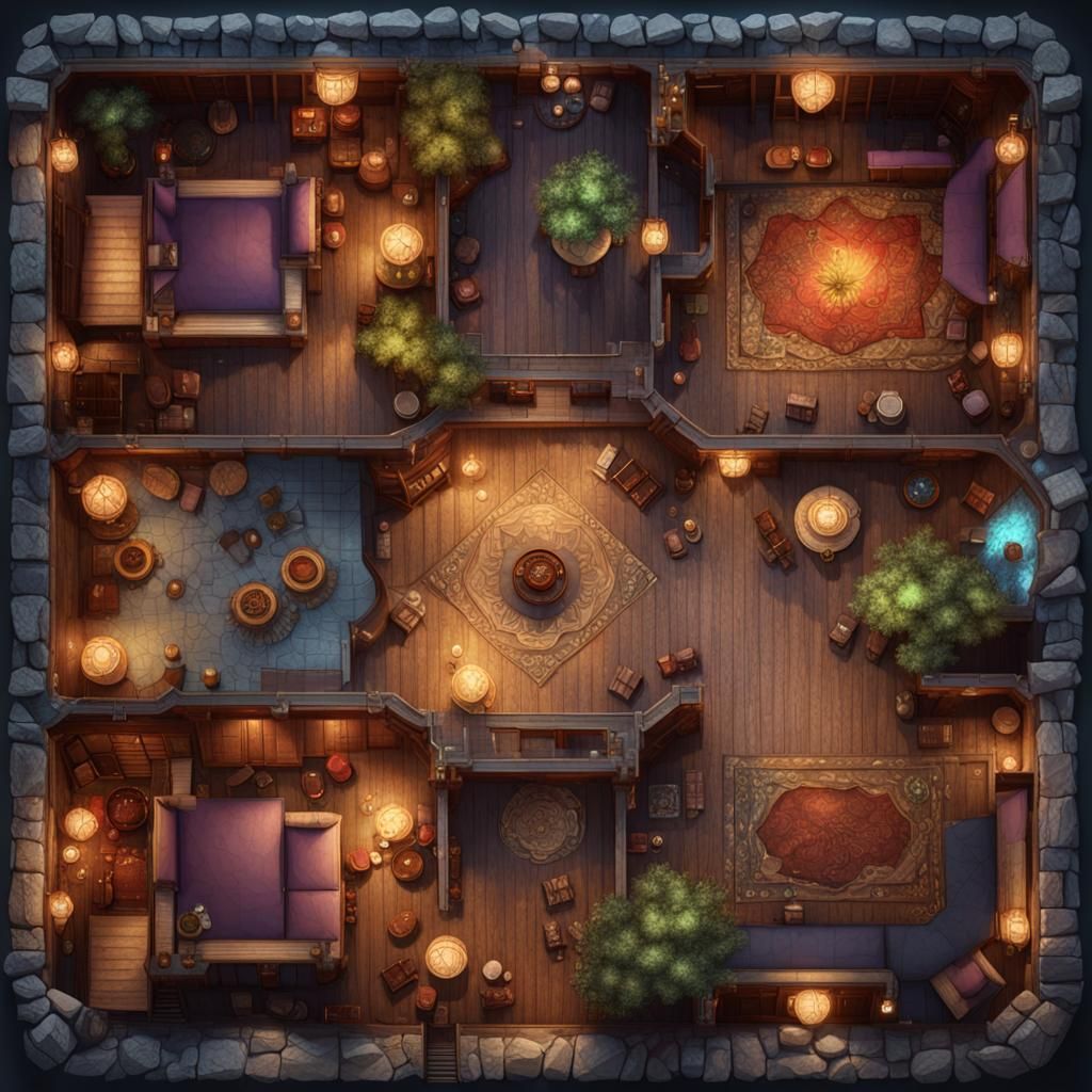 Fantasy Brothel Battlemap: Detailed Top View