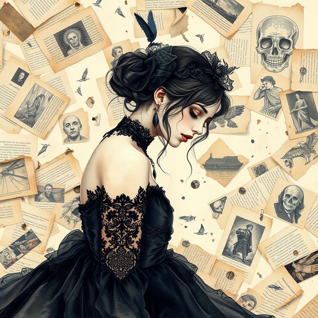 Gothic Woman in Watercolor with Antique Elements
