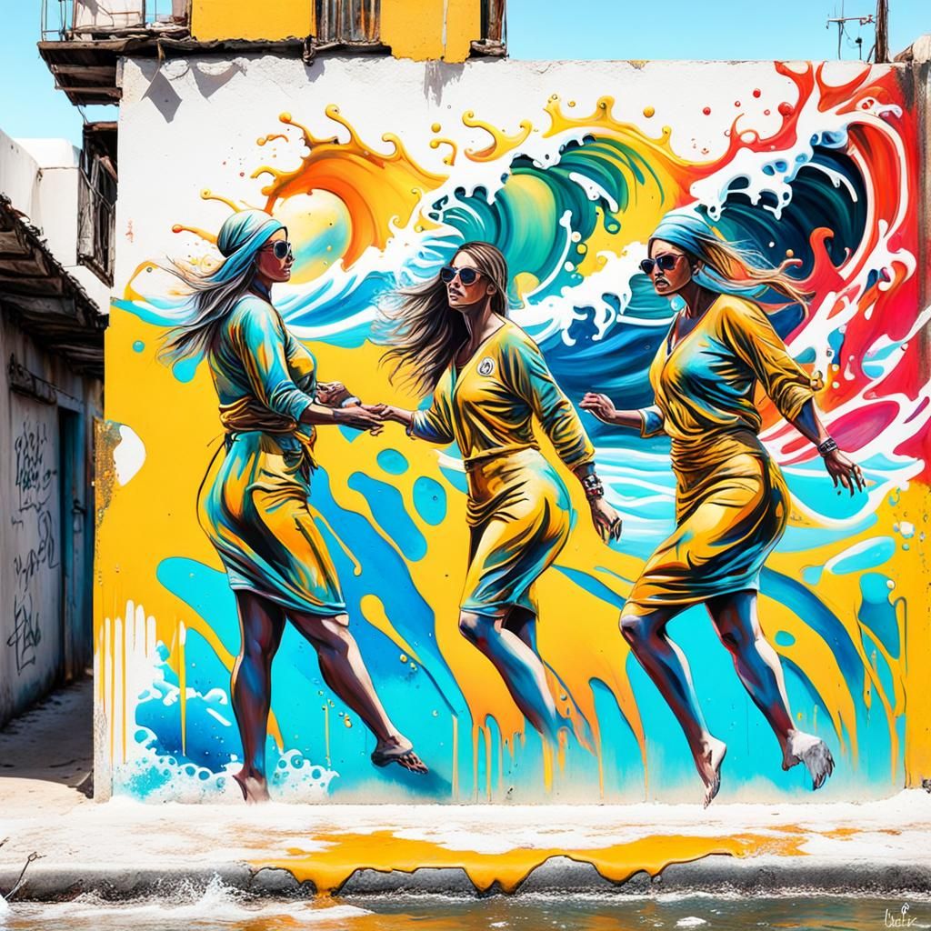 Three Women Walking on a Golden Dolphin Beach