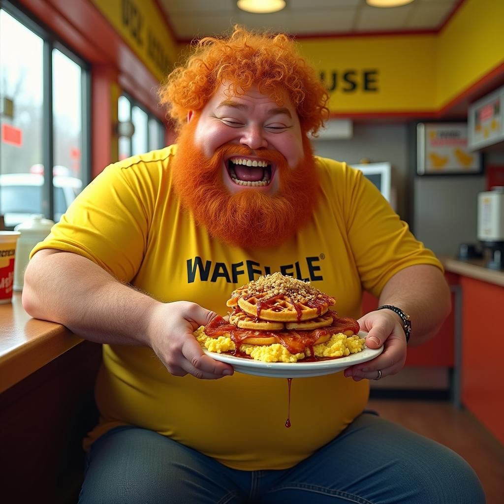 Hyperrealistic Waffle House Feast in Film Still Style