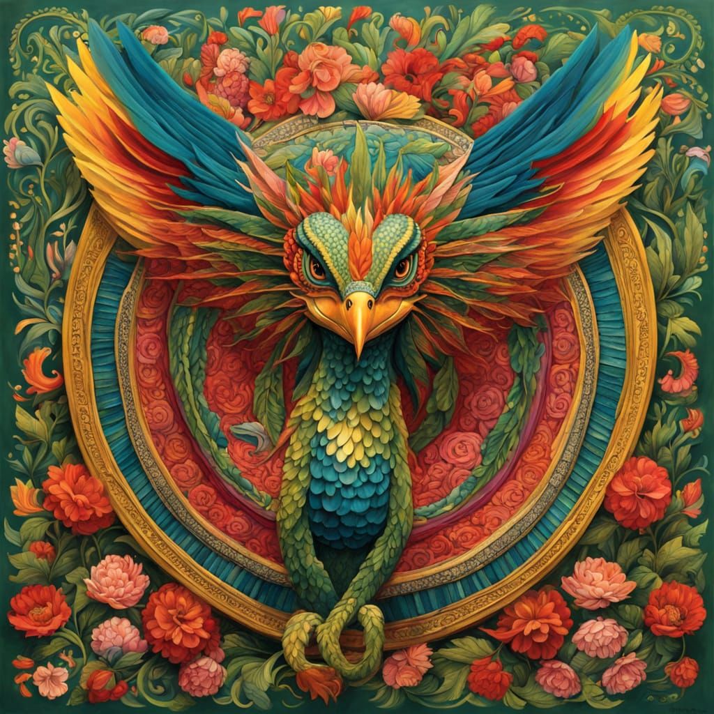 Quetzalcoatl Depicted in Frida Kahlo Style