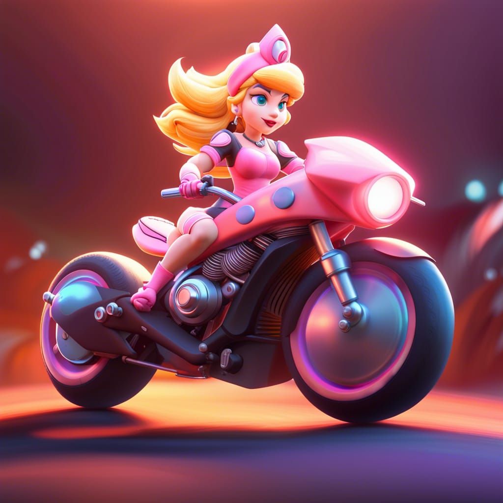 Princess Peach Races Motorcycle: 3D Digital Art