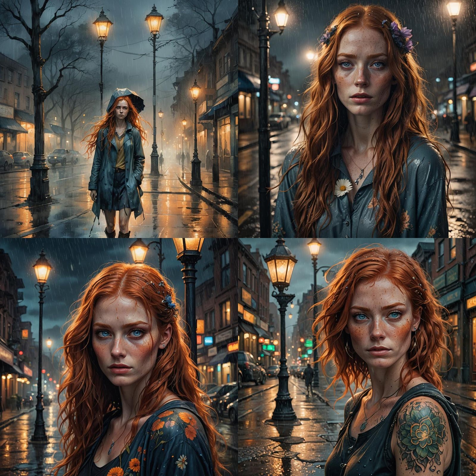 Ginger Woman in Rain, Fantasy Concept Art