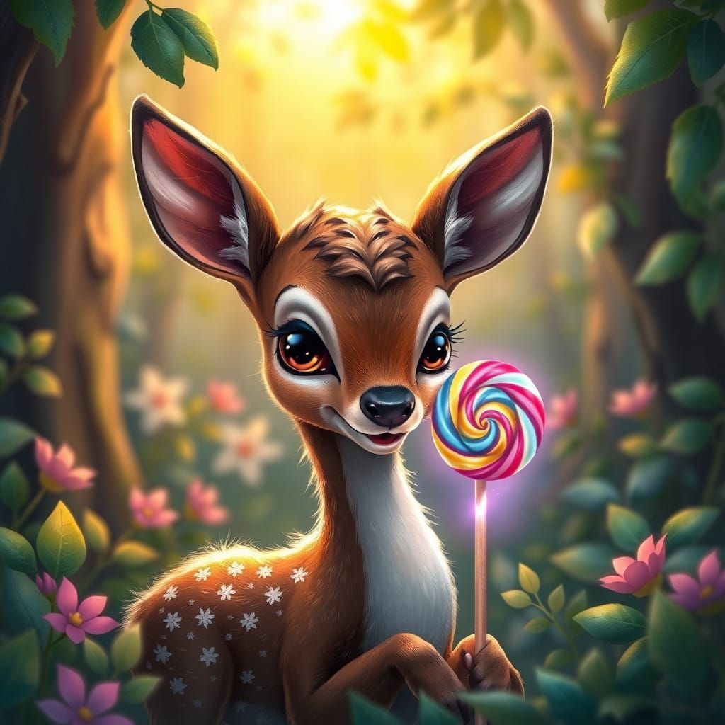 Whimsical Deer in a Vibrant Forest Glade