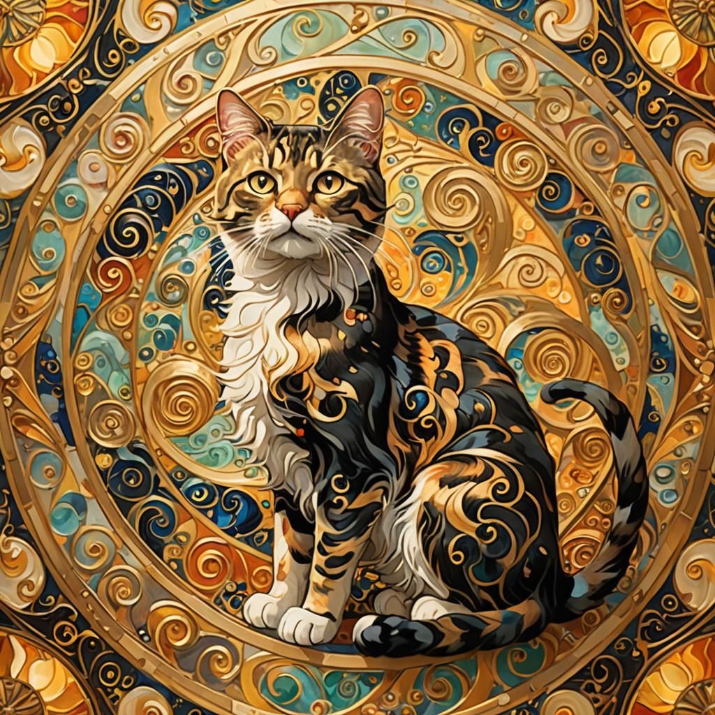 Cat whirlwind, in the style of Gustav Klimt.
