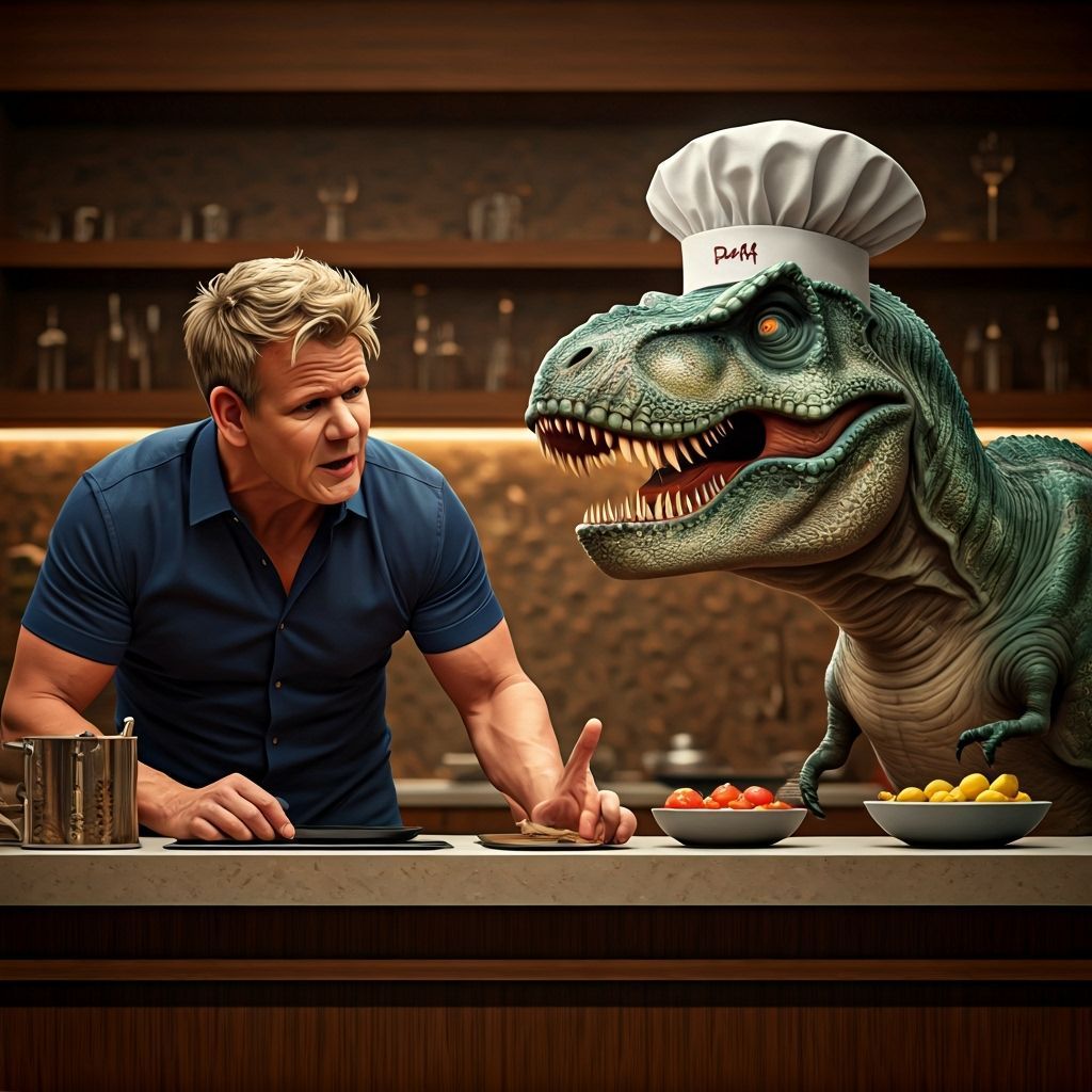 Gordon Ramsay Teaches T-Rex Cooking in Luxury Kitchen