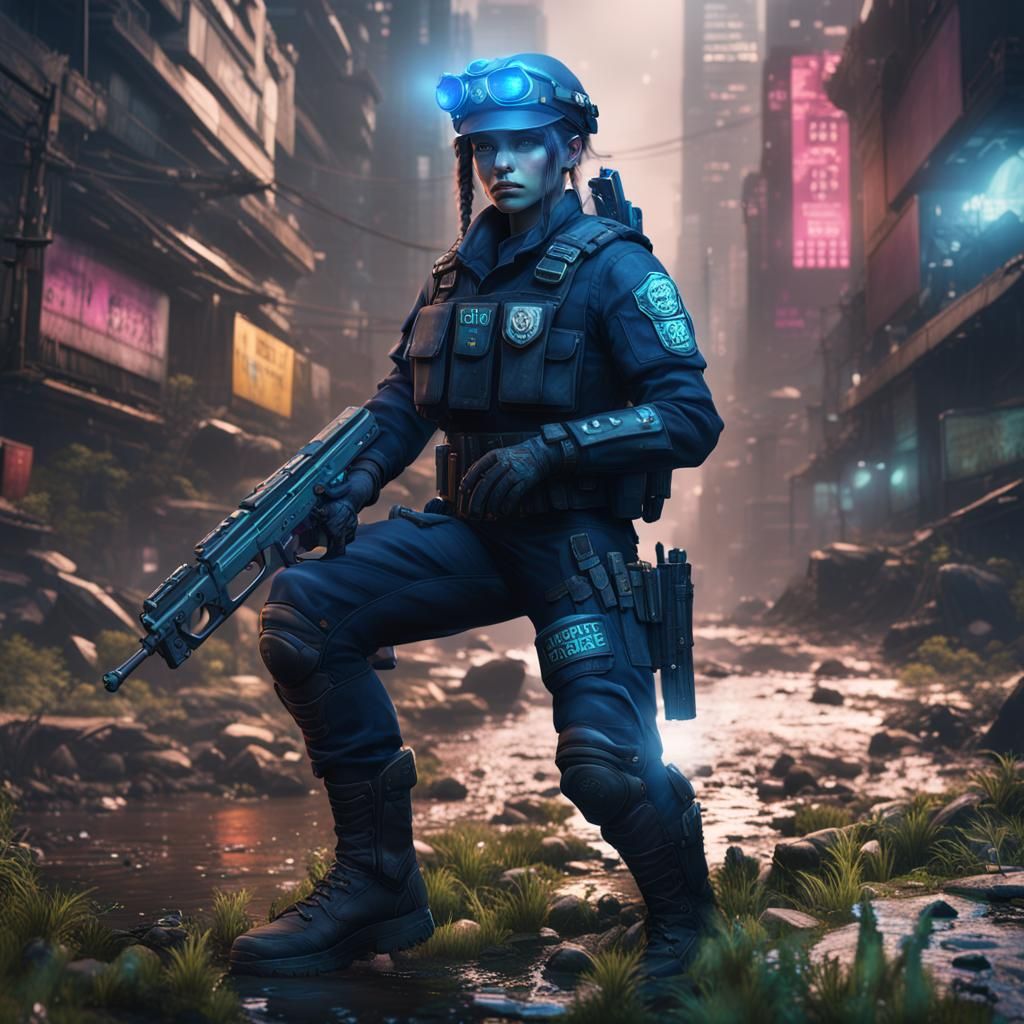 Cyberpunk Dryad Police Officer in Detailed Digital Art