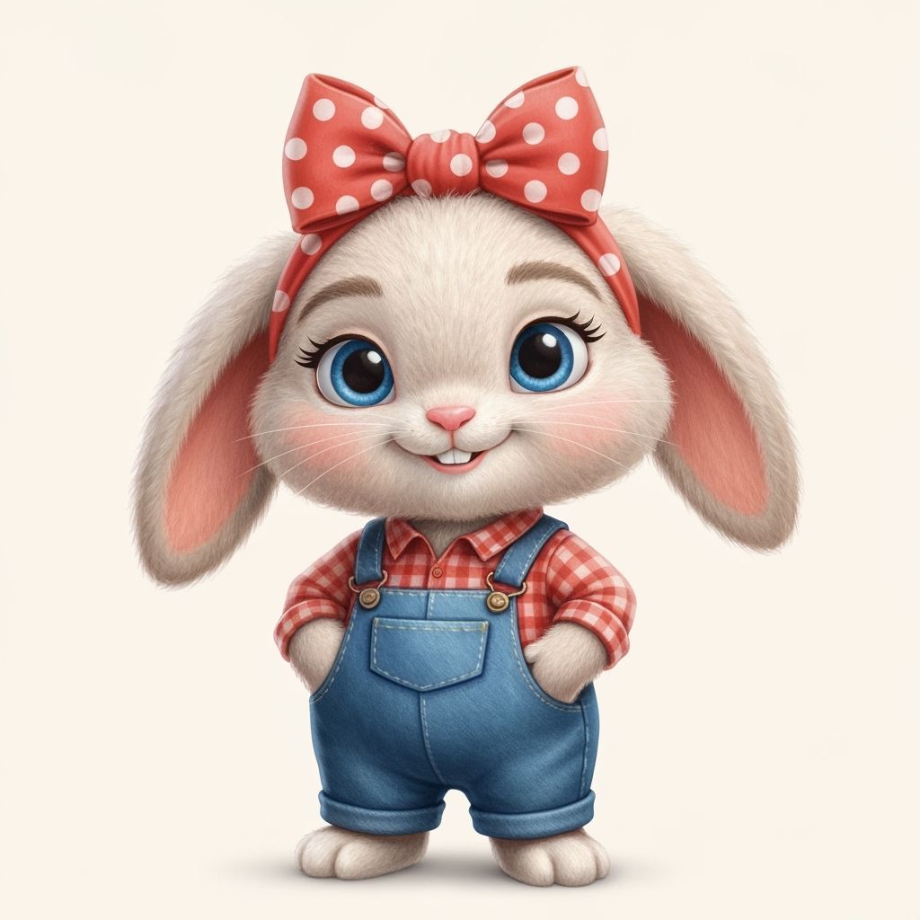 Adorable Baby Bunny in Overalls, Watercolor and 3D Art Style