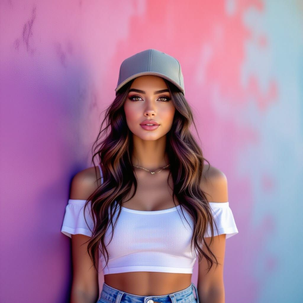 Hip Hop Woman Posing Before Gradient Texture Wall