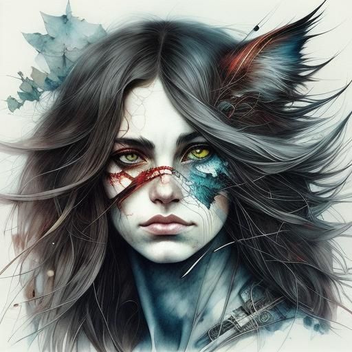 Childless Cat Lady Portrait in Watercolor Style