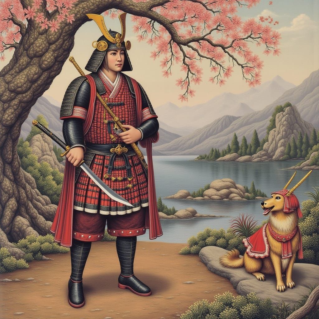 Samurai Warrior in Traditional Armor with Katana