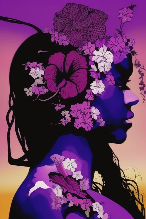 Island Art: Kissing Silhouette with Hibiscus