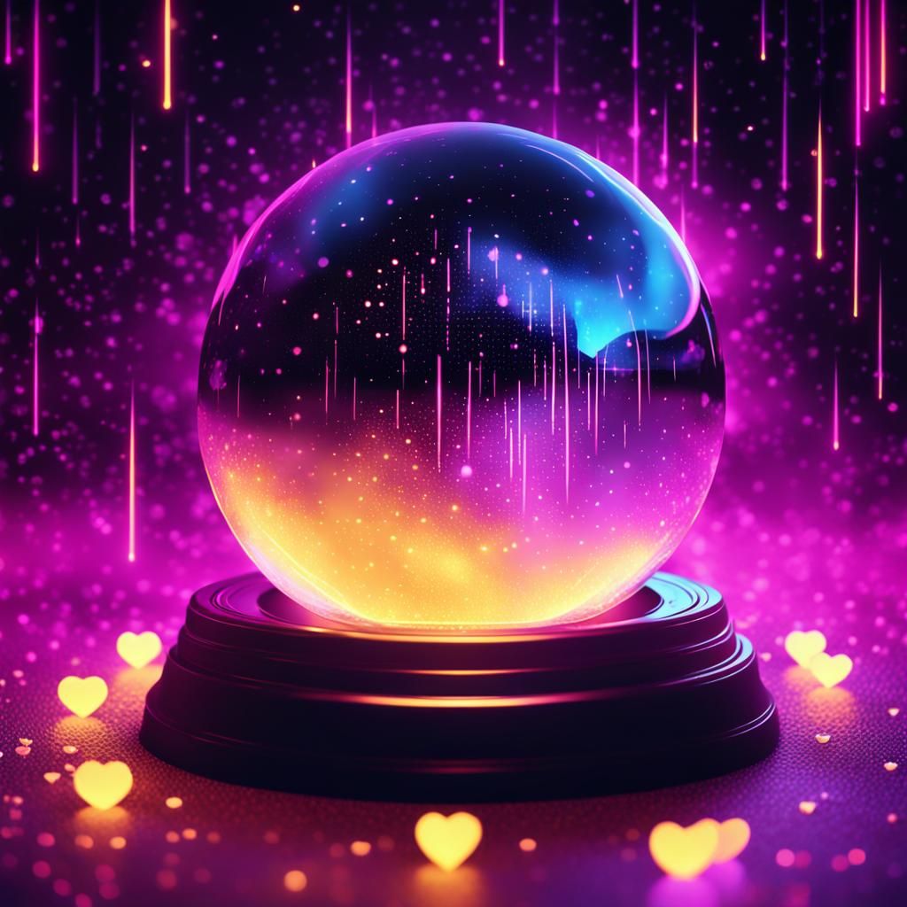Synthwave Crystal Ball with Neon Flames and Holographic Acce...