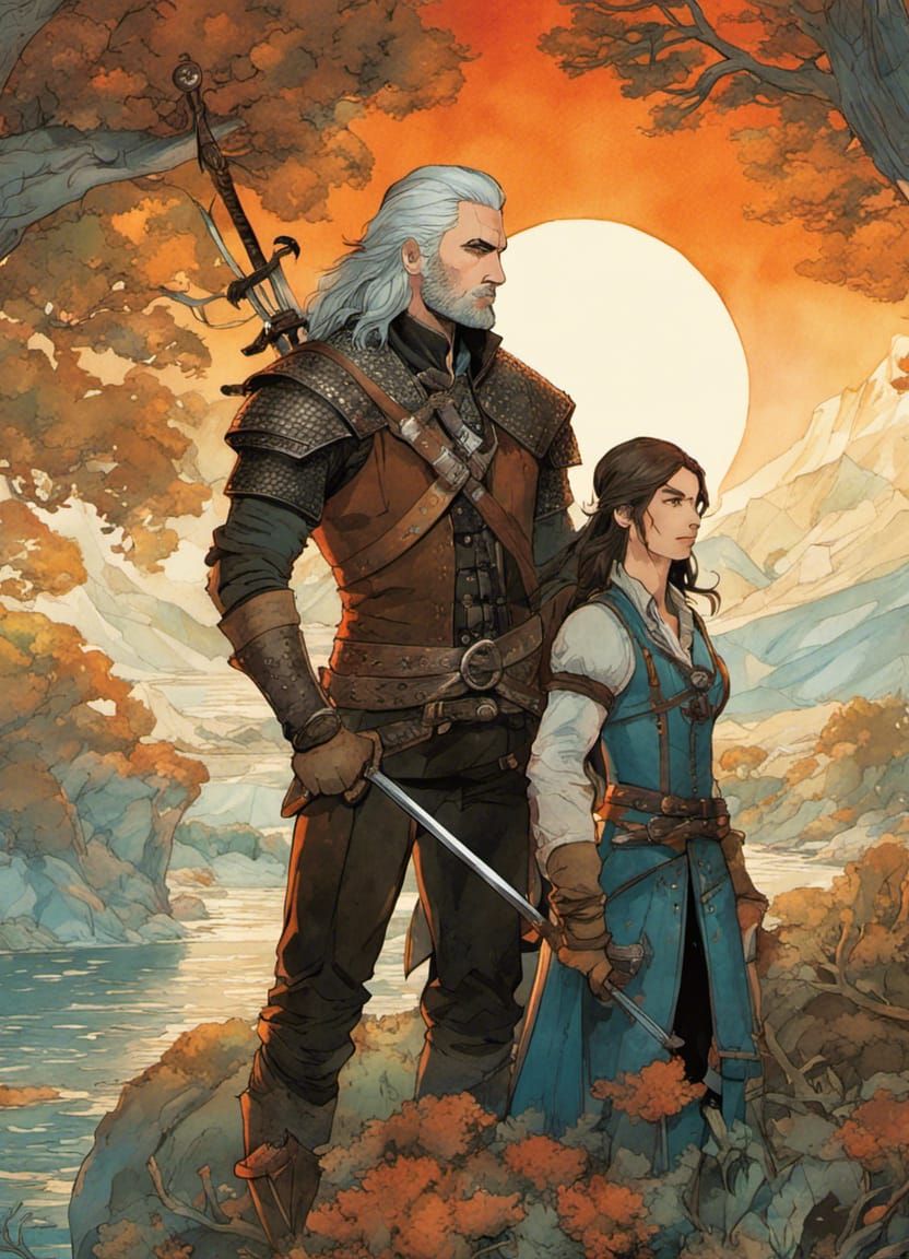 The Witcher: Pretty Bard with Geralt, Manga Watercolor