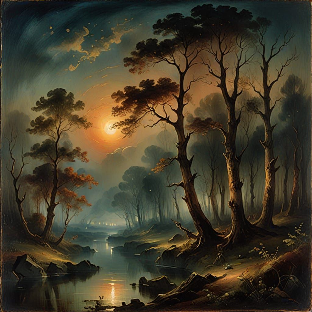 Mystical Moonlit Forest Nocturne in Romantic Style