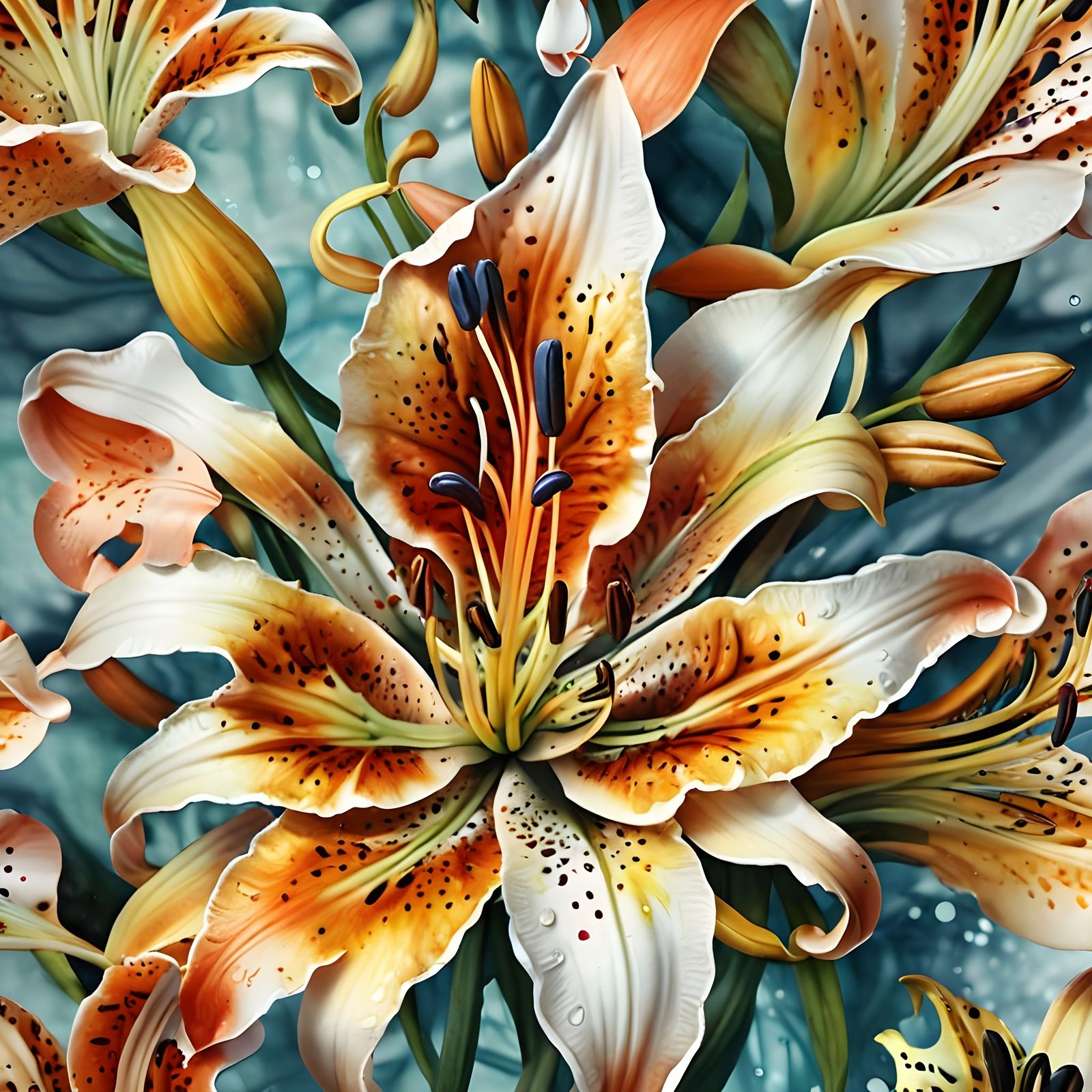 Psychedelic Tiger Lily in Hyperdetailed Watercolour Style