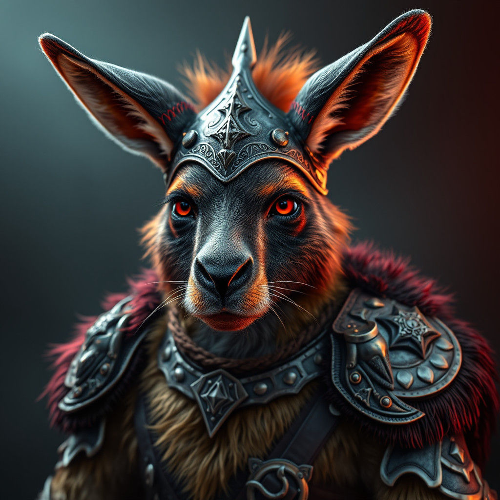 Kangaroo-Viking Hybrid Warrior in Art Nouveau Style