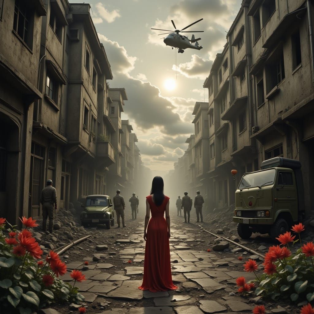 War-Torn Beauty: Vietnamese Woman in Ruins