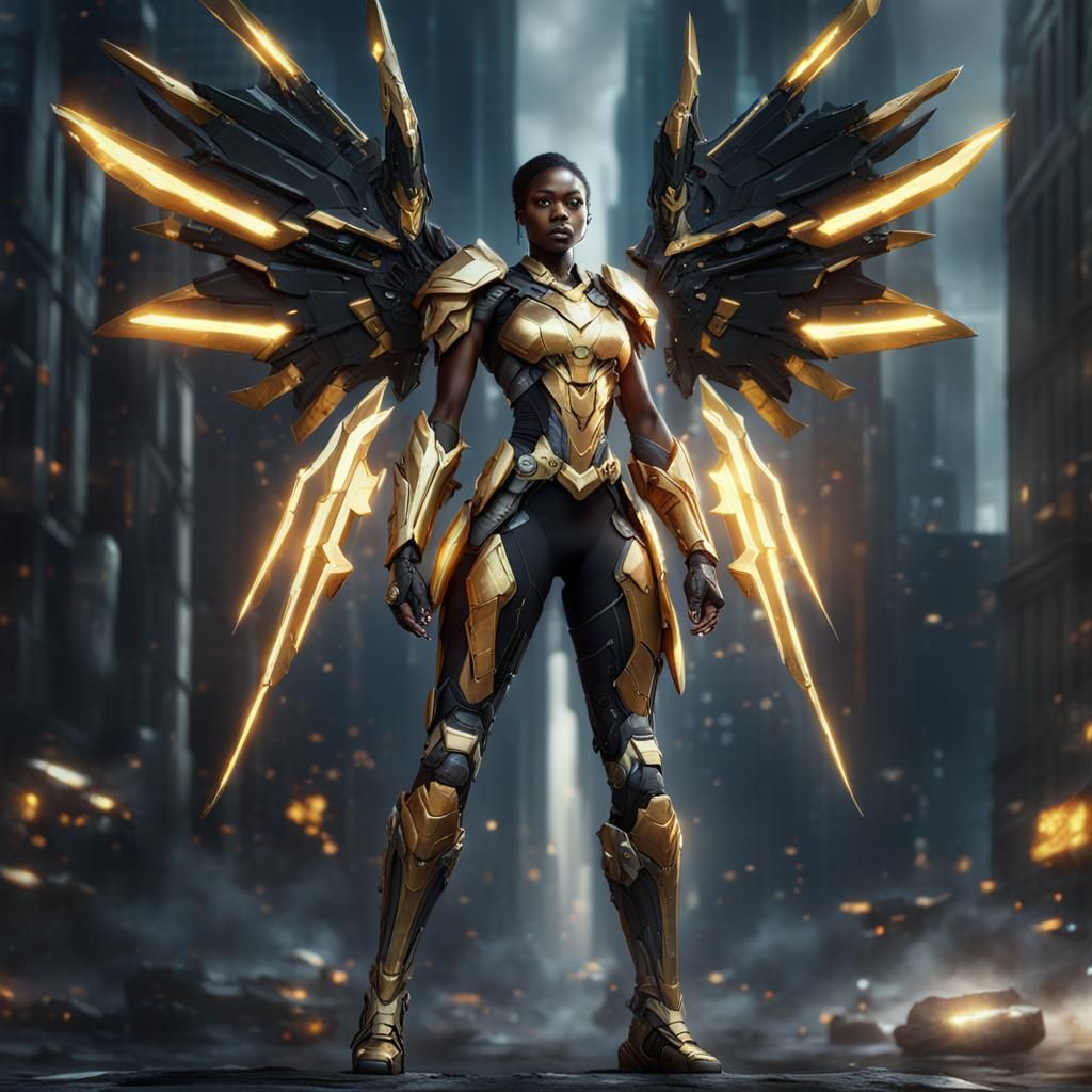 African-American Superheroine Battles in Cyberpunk City