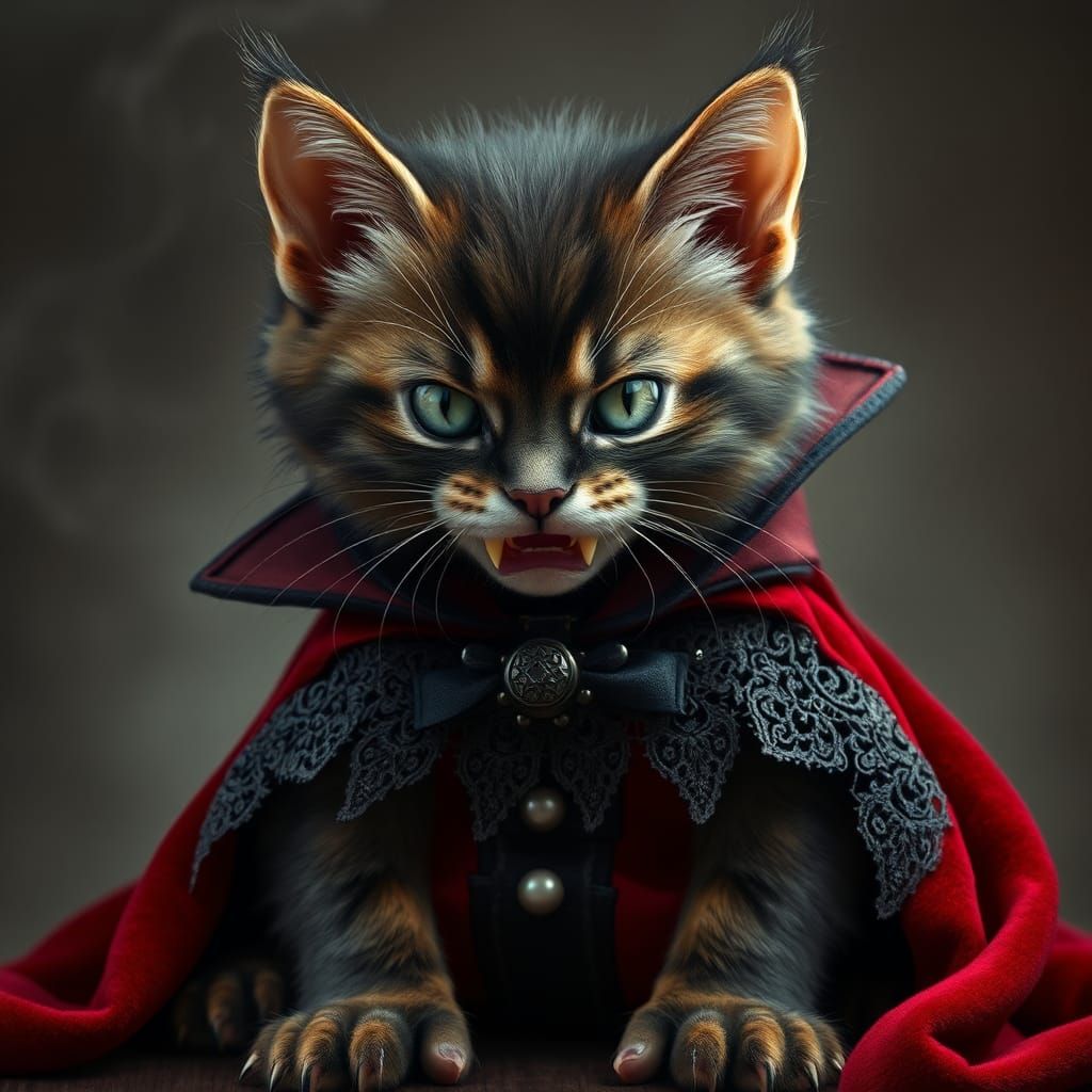 Tough Kitten as Dracula in Realistic Style