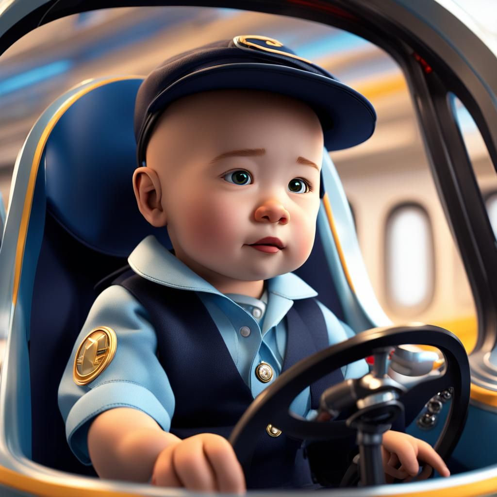 Baby Train Conductor in Bullet Train Cockpit