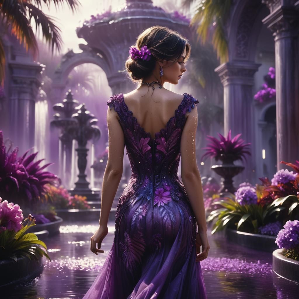 Woman in Purple Garden: Cinematic Digital Painting