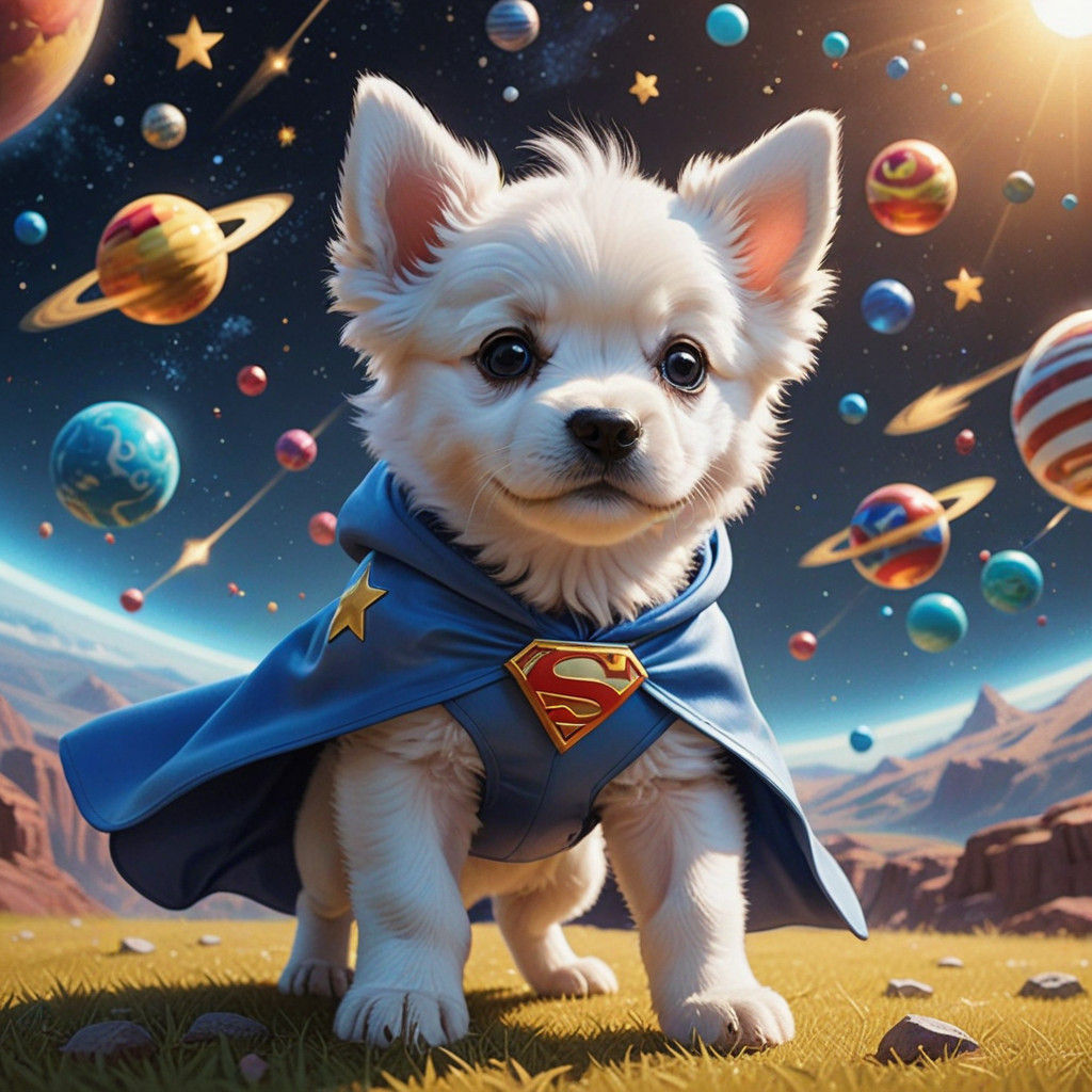 Adorable Fluffy Puppy in Blue Superhero Cape