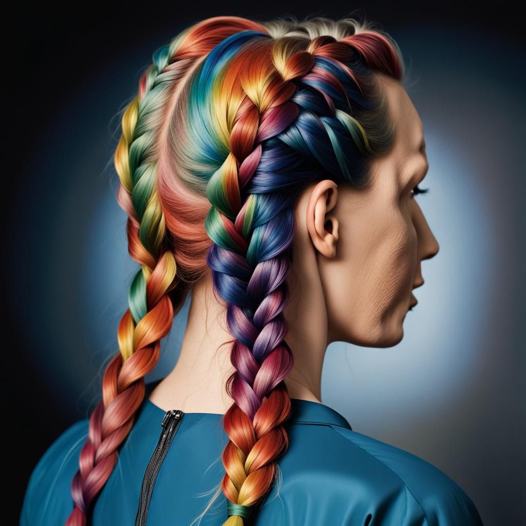 Colorful Braided Hair Portrait in Graffiti Art Style