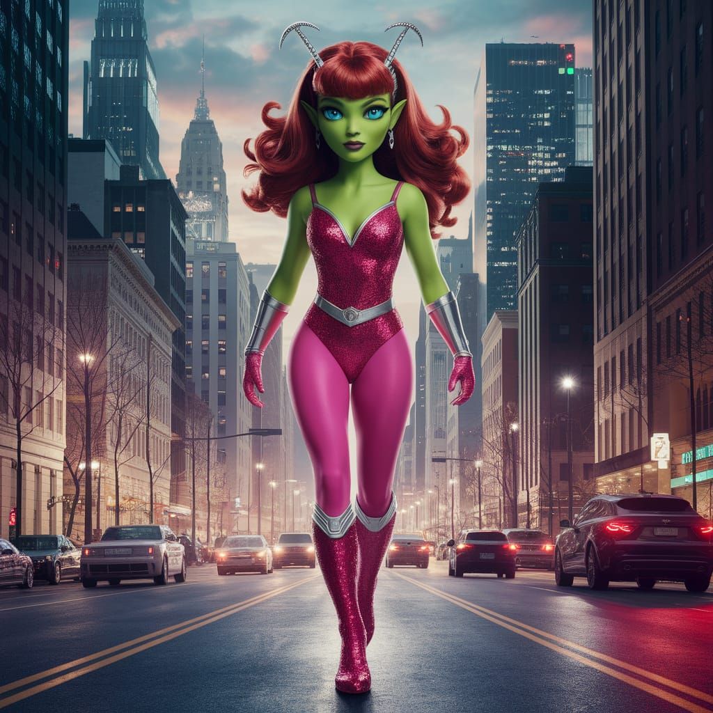 Alien Superhero Defends City From Monster