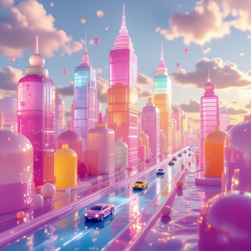 Surreal Jelly City With Glowing Syrup Cores