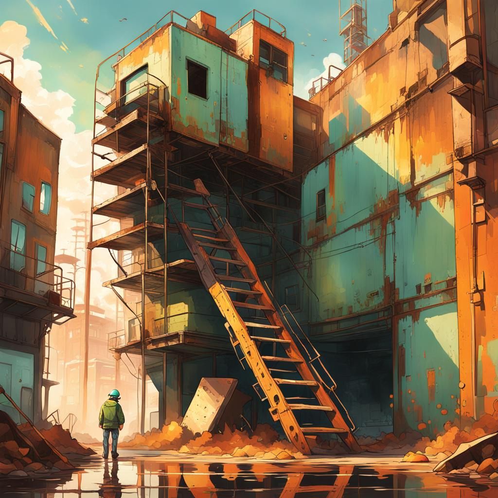 Italian Geologist in Industrial Landscape, Anime Style