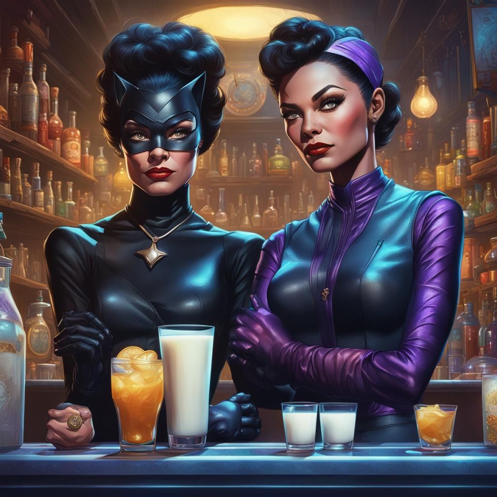 Catwoman Bartenders: Animated Portrait in Art Nouveau Style