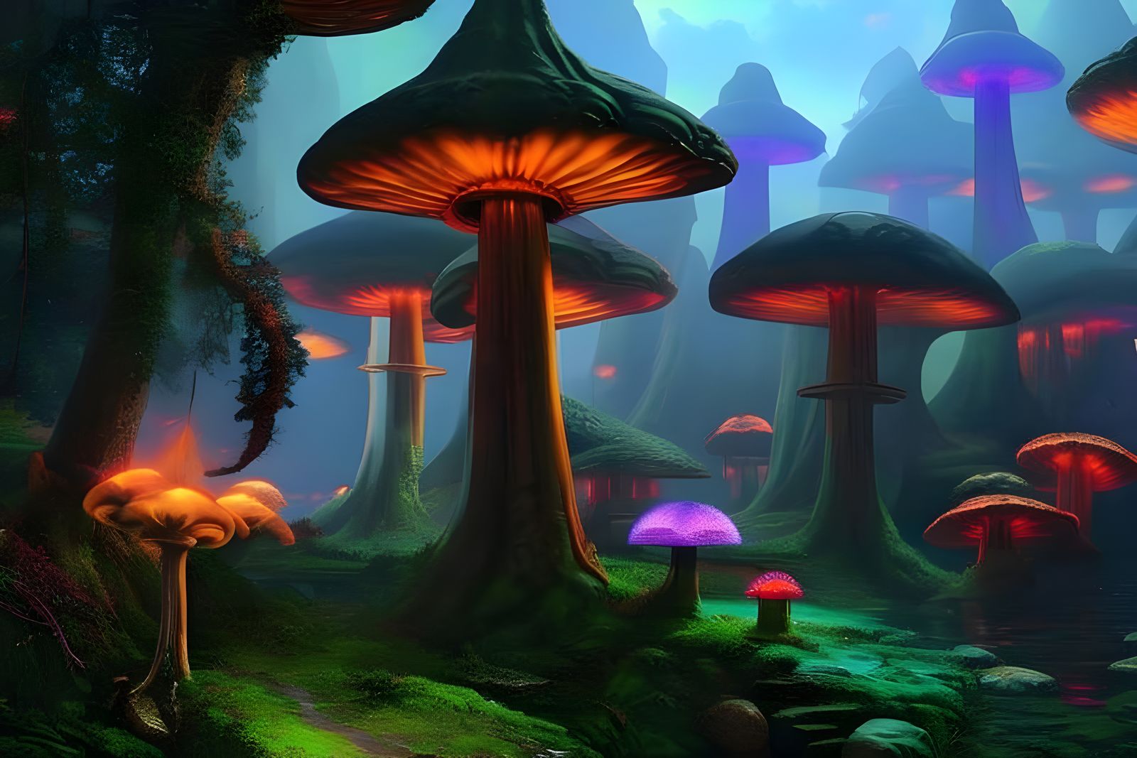 Mystical Mushroom City of Elves and Fairies