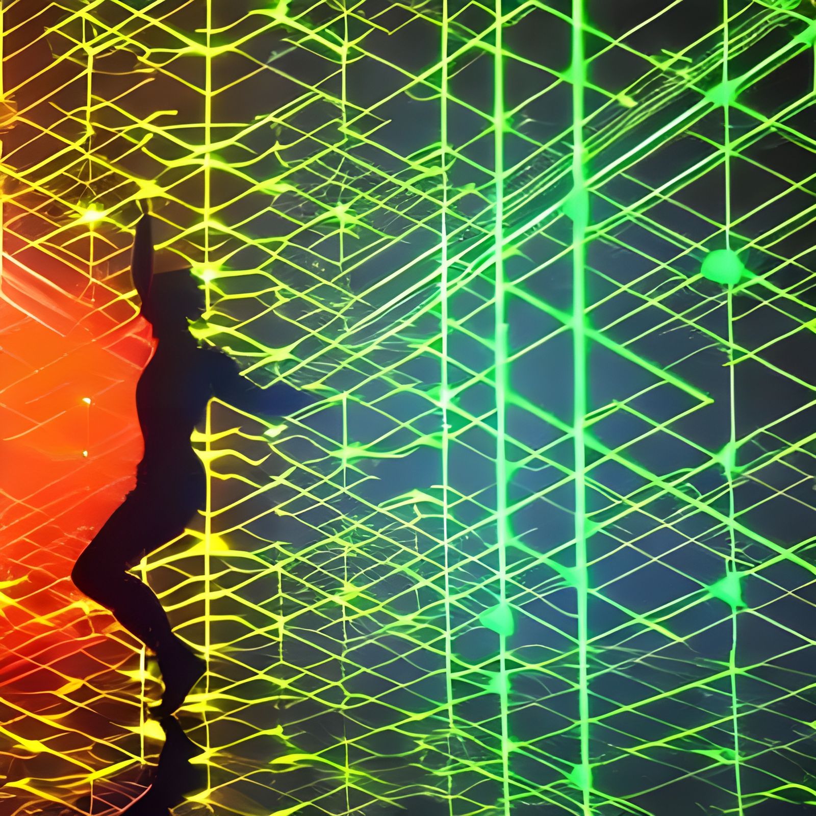 Neon Techno Party with Dancing Silhouettes