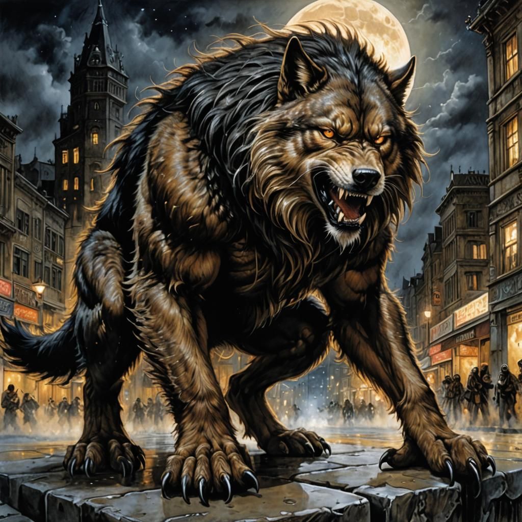 Ferrous Werewolf Ready to Attack, Hyperrealistic Painting