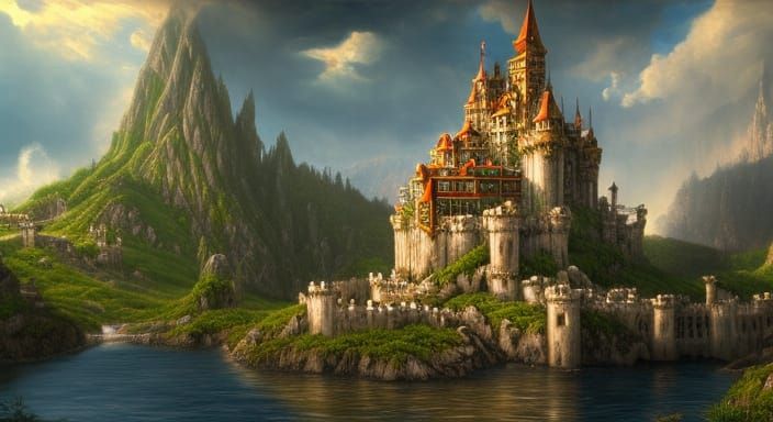 Epic Mega Castle Surrounded by Water